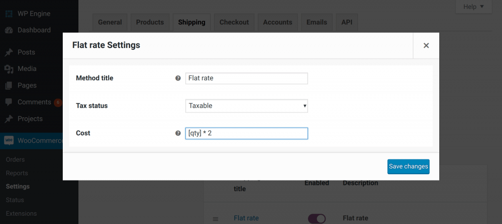 6. WordPress WooCommerce Settings to set up flat rate shipping