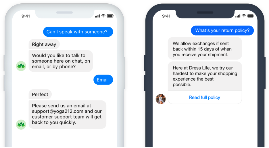 Conversational commerce: providing support and return policies