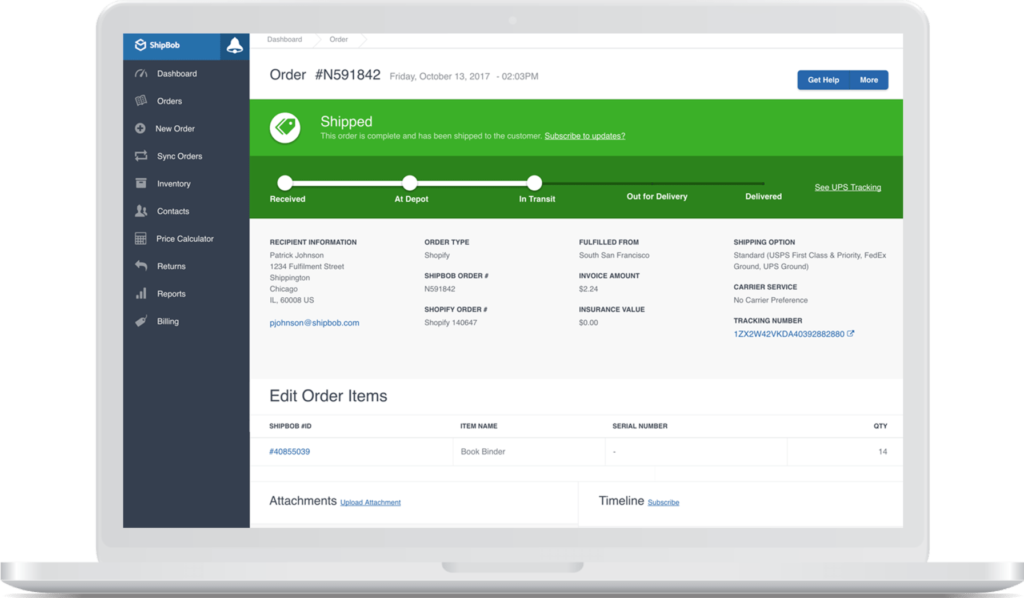 shipbob order tracking shopify order shipped