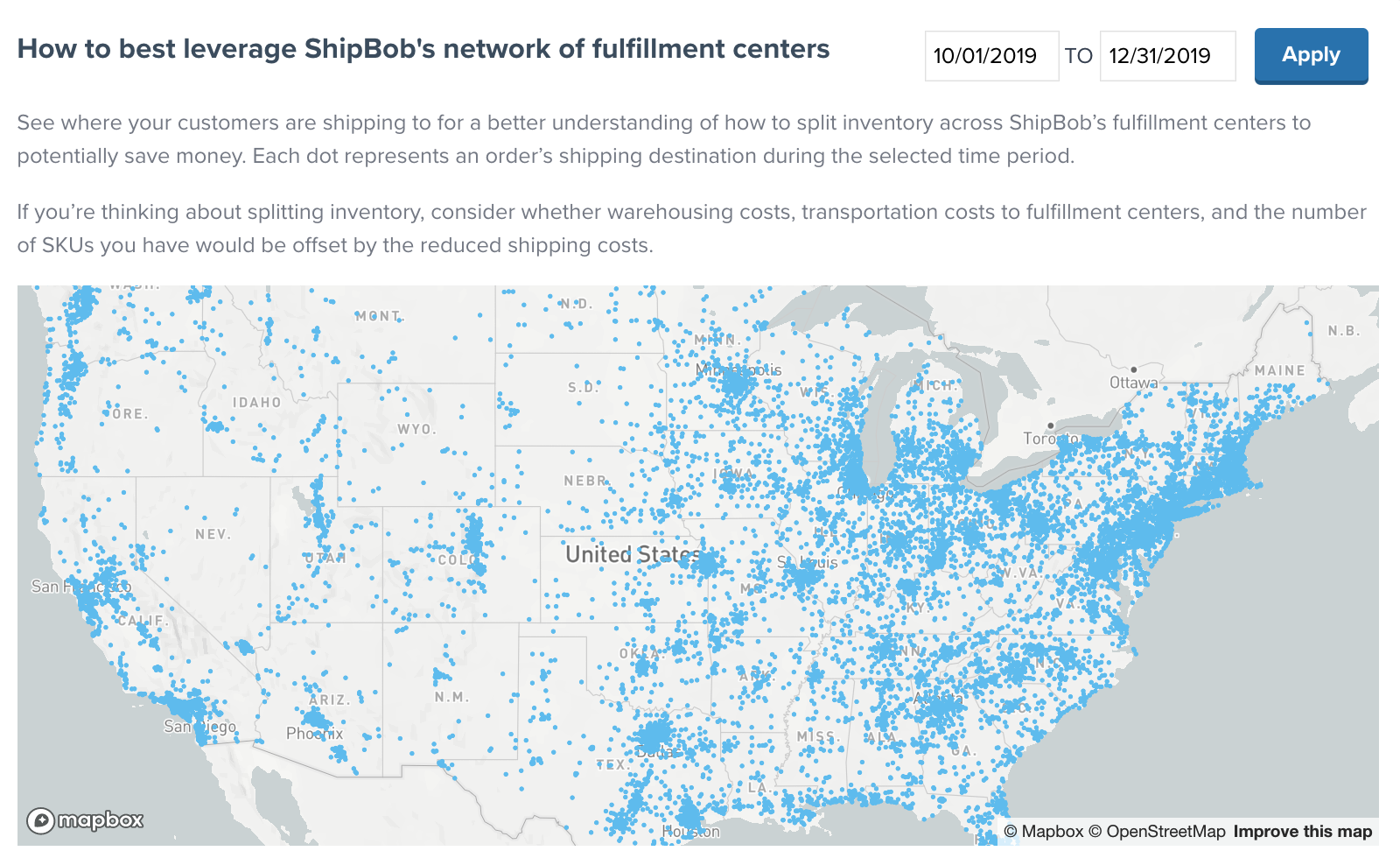 Shipping destination map