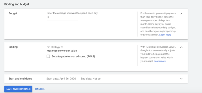 Set a target on return on ad spend