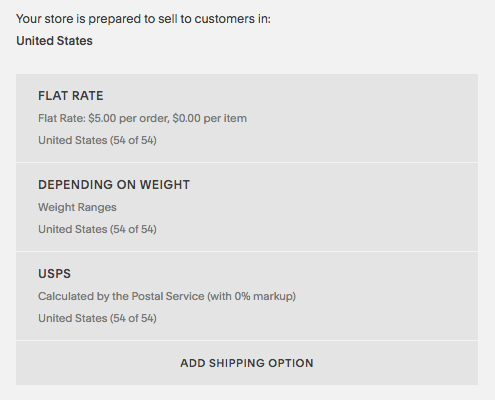 shipping rates setup squarespace